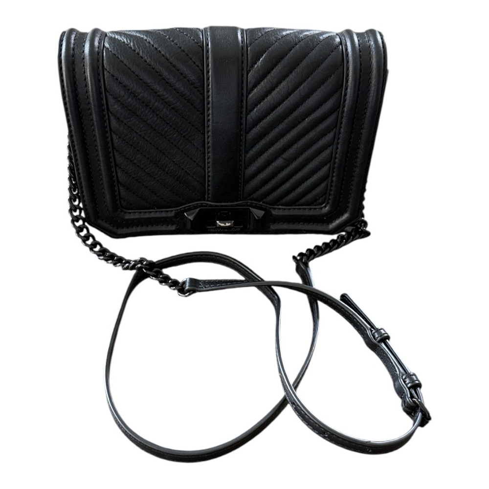 Rebecca Minkoff Chevron Quilted Small Love Crossbody Bag in Black